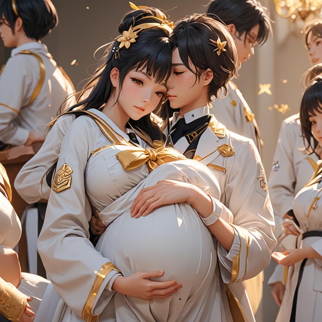 Anime-Style Pregnant Student Giving Birth in 3D