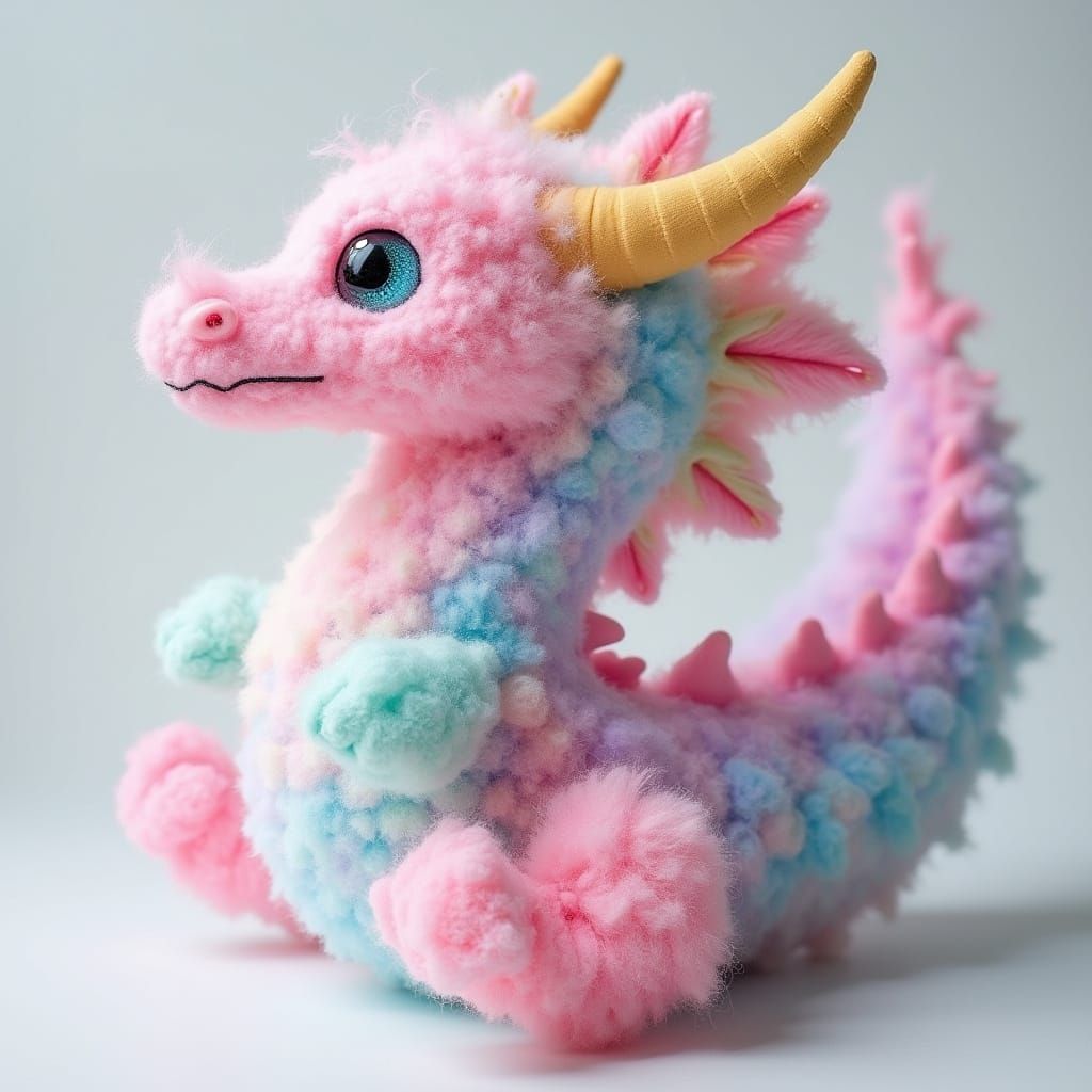 Cotton Candy Dragon in Whimsical Pop Art Style