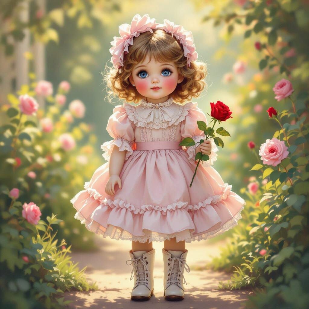 Porcelain Doll in Romantic Victorian Garden