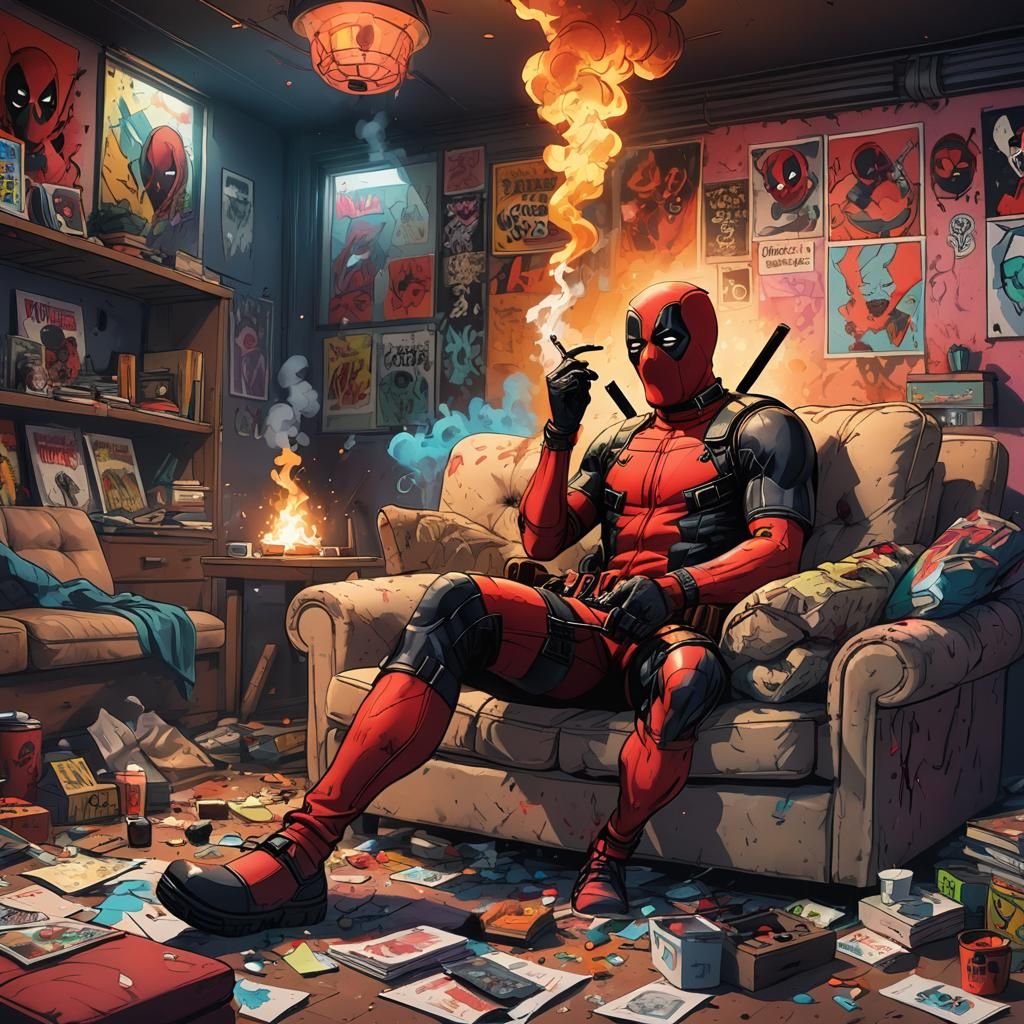 Deadpool Relaxing: Comic Book Style Concept Art