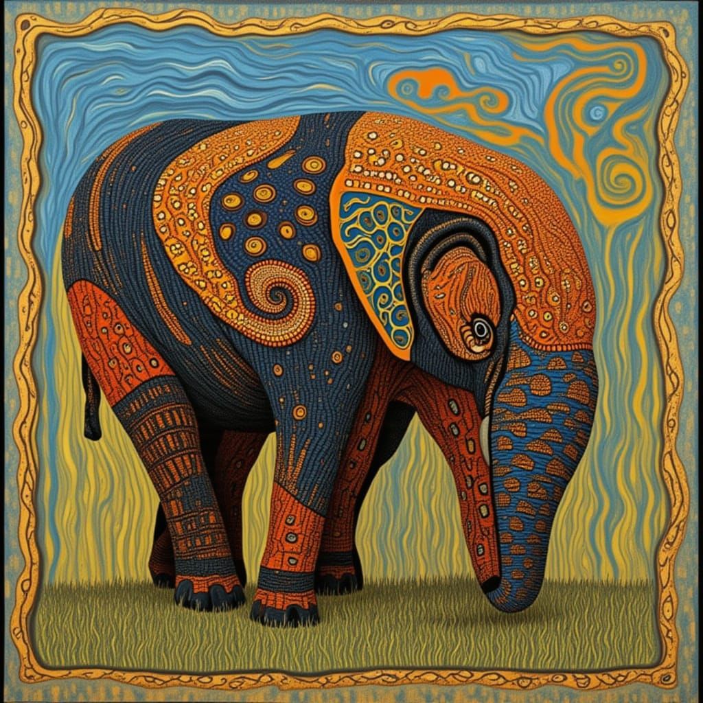Abstract Elephant with Swirling Martian Colors