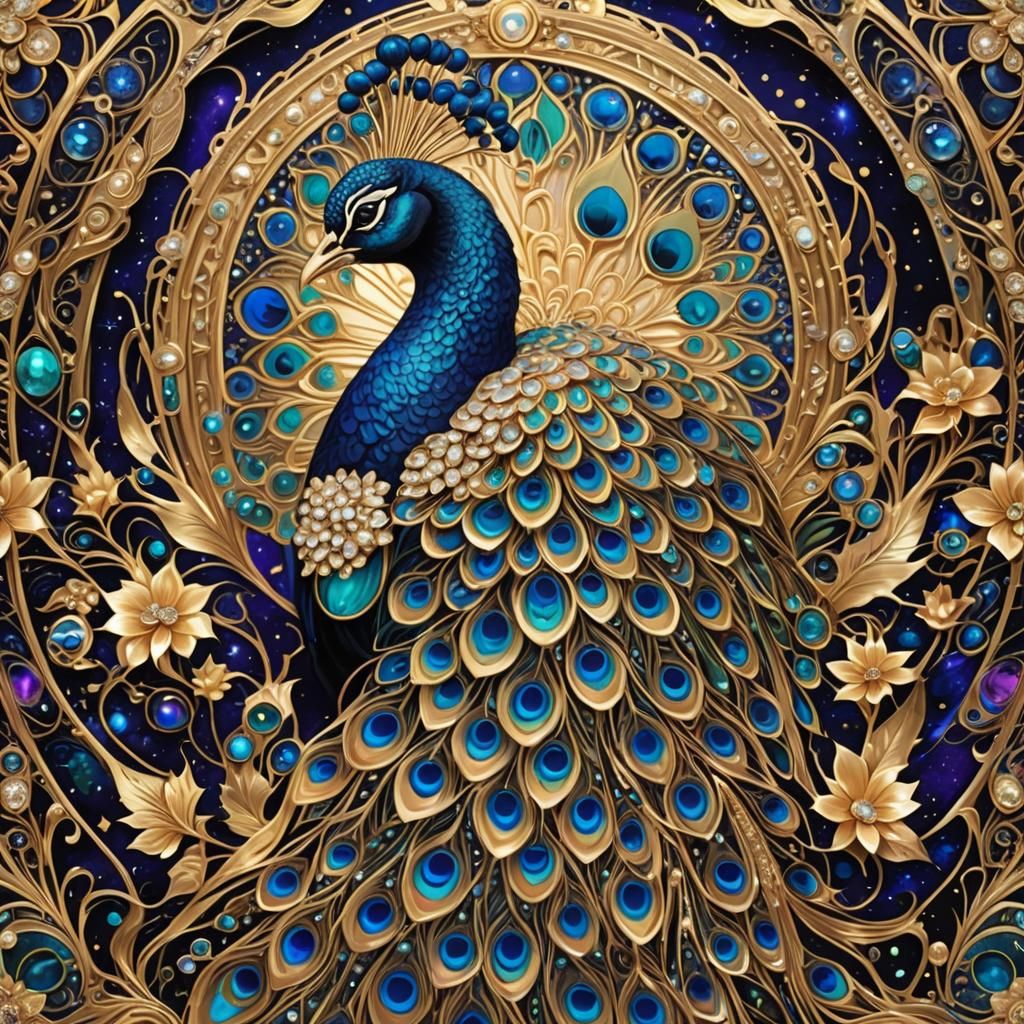 Art Nouveau Peacock with Precious Gemstones
