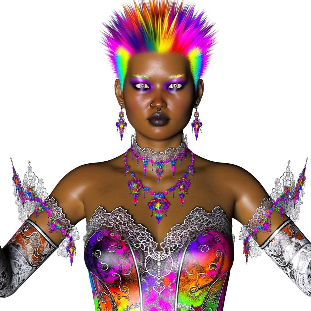 Gothic Woman in Neon Rainbow Wedding Dress Portrait