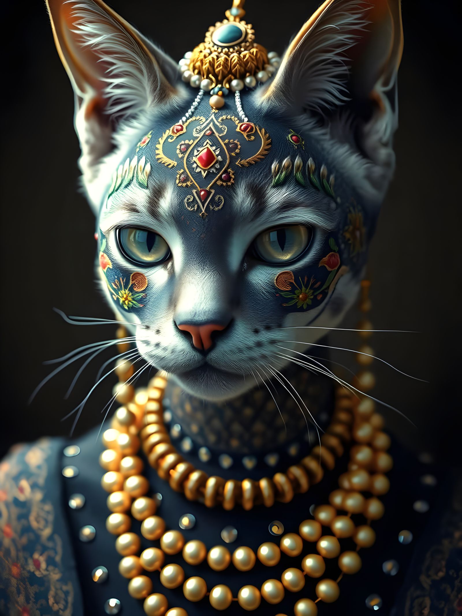 Tattooed Cat Lady in African Attire, Digital Matte Painting