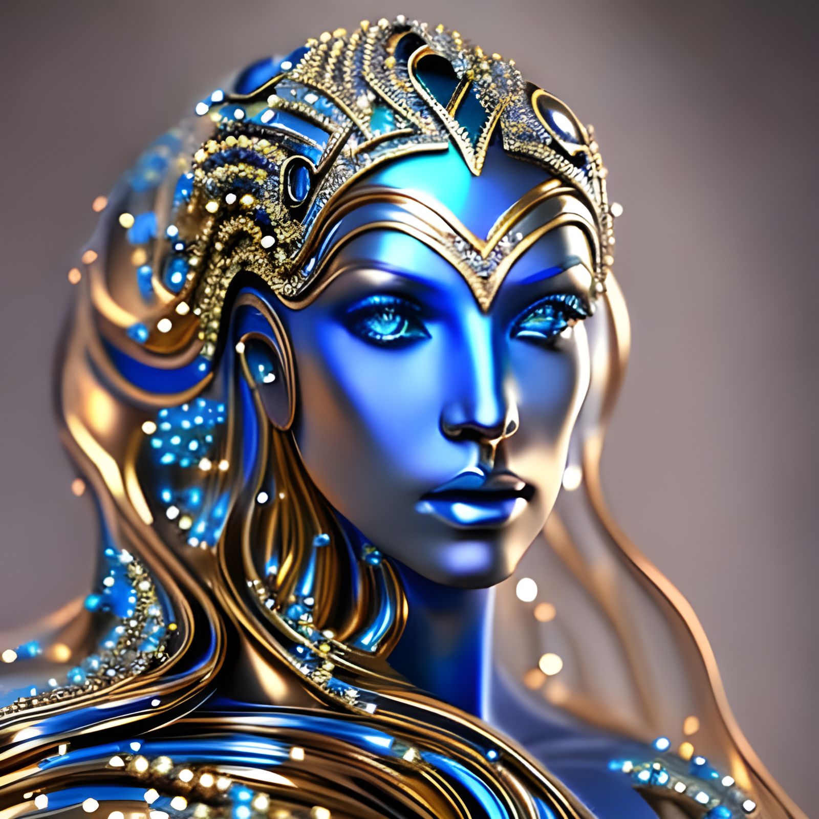 Sapphire Water Woman in Surrealist Matrix Style