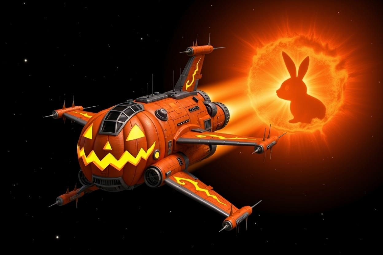 Ornate Jack-O-Lantern Spaceship in Halloween Nebula