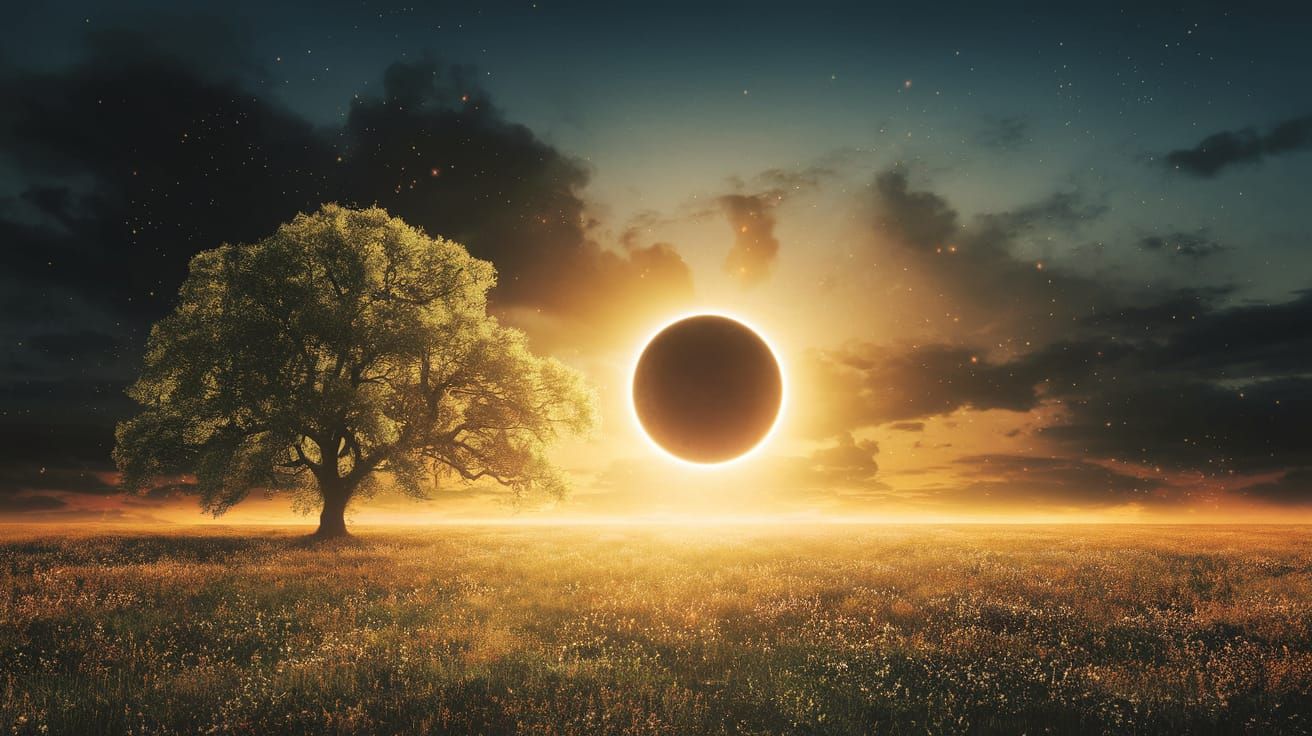 Solar Eclipse in Vibrant Wildflower Meadow