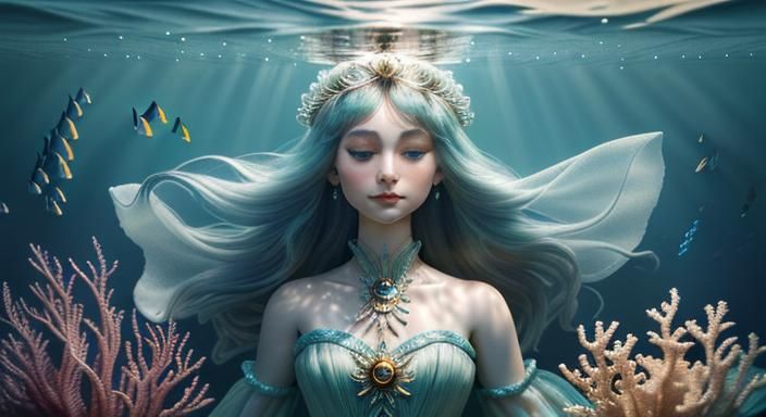 Hyperrealistic Porcelain Mermaid Doll Underwater Portrait