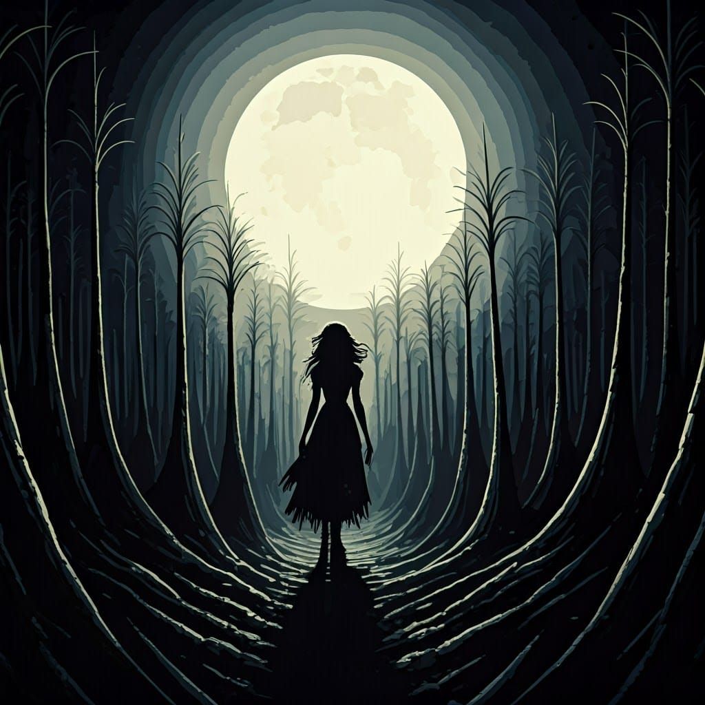 Witches Among Iridescent Corn: Sinister Horror Illustration