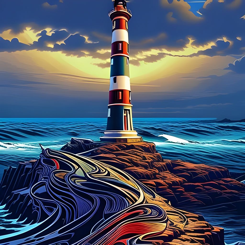 Abstract Lighthouse in Sweeping Seascapes Style
