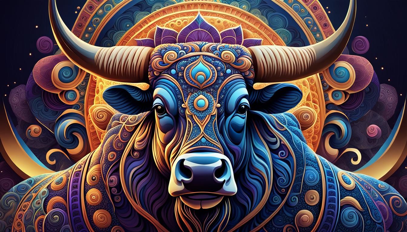 Abstract Fractal Bull with Hamburger: Psychedelic Vector Art