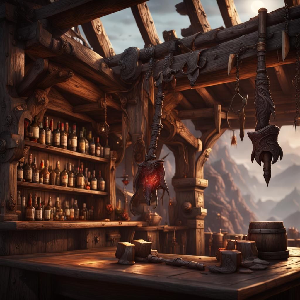 Orc Barbarian Bar: Detailed Matte Painting