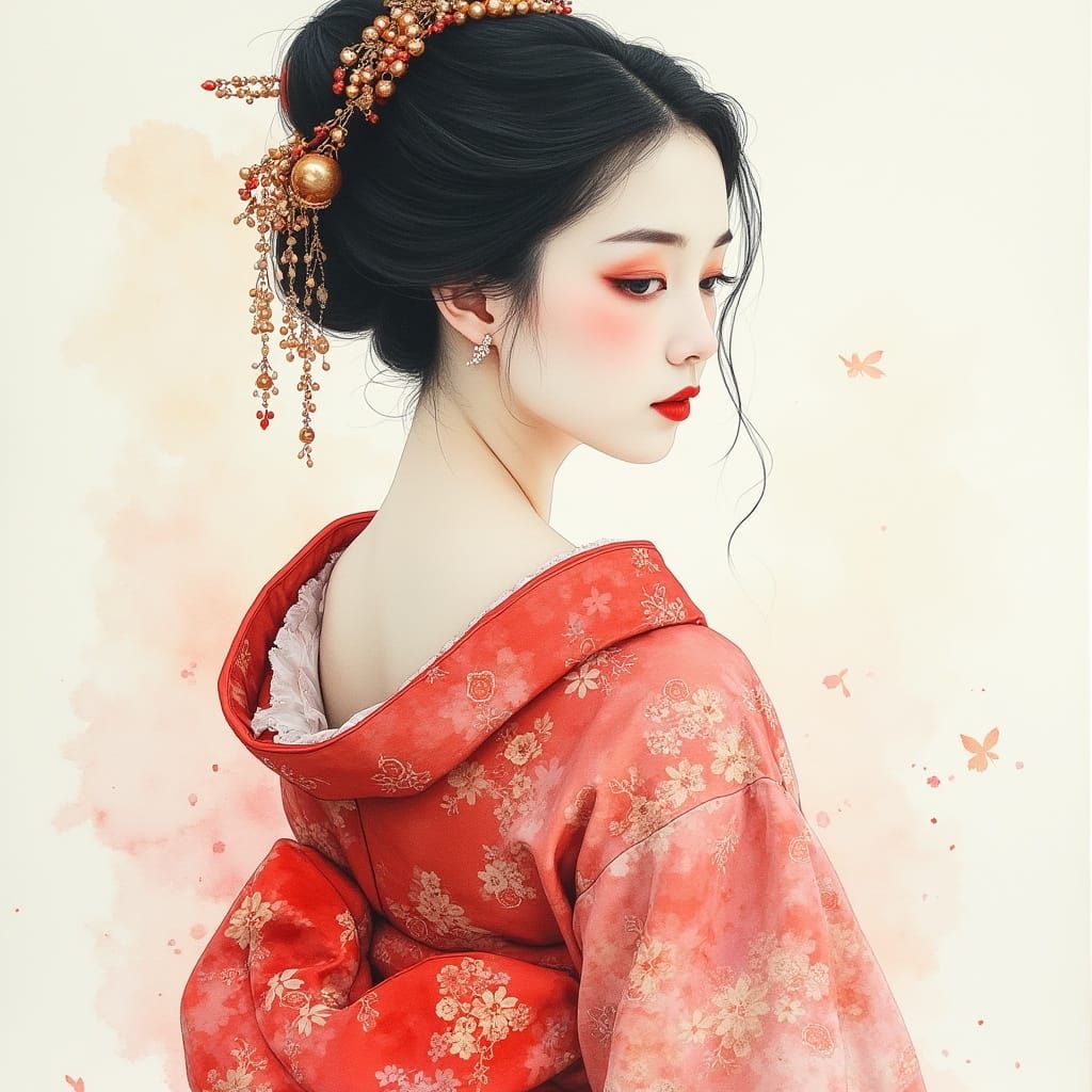Elegant Geisha in Traditional Japanese Kimono