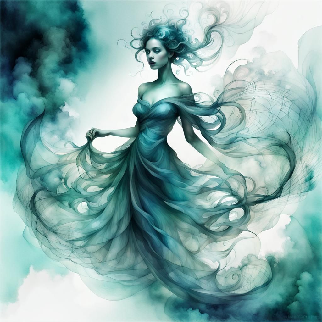 Ethereal Fairy with Lantern in Watercolor Fractal