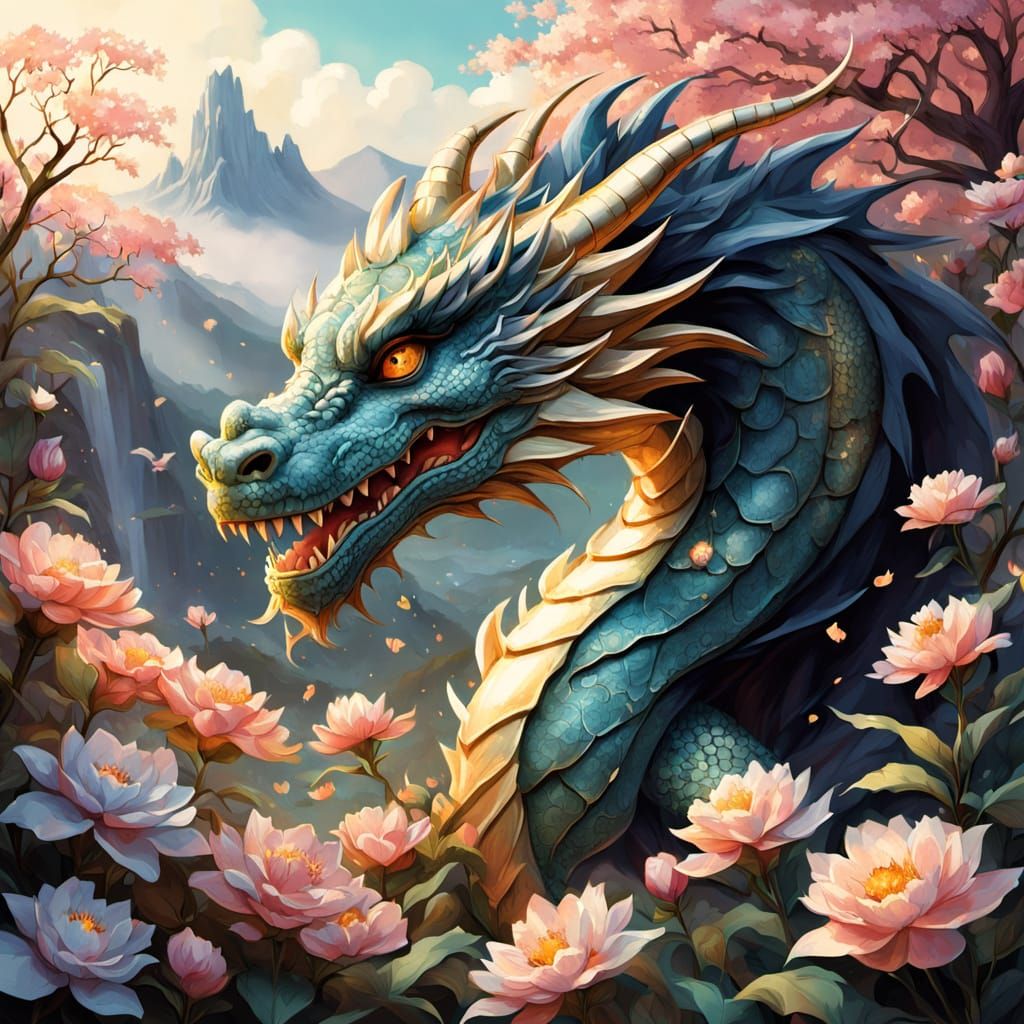 Dragon Guardian of a Secret Garden: Fairytale Illustration