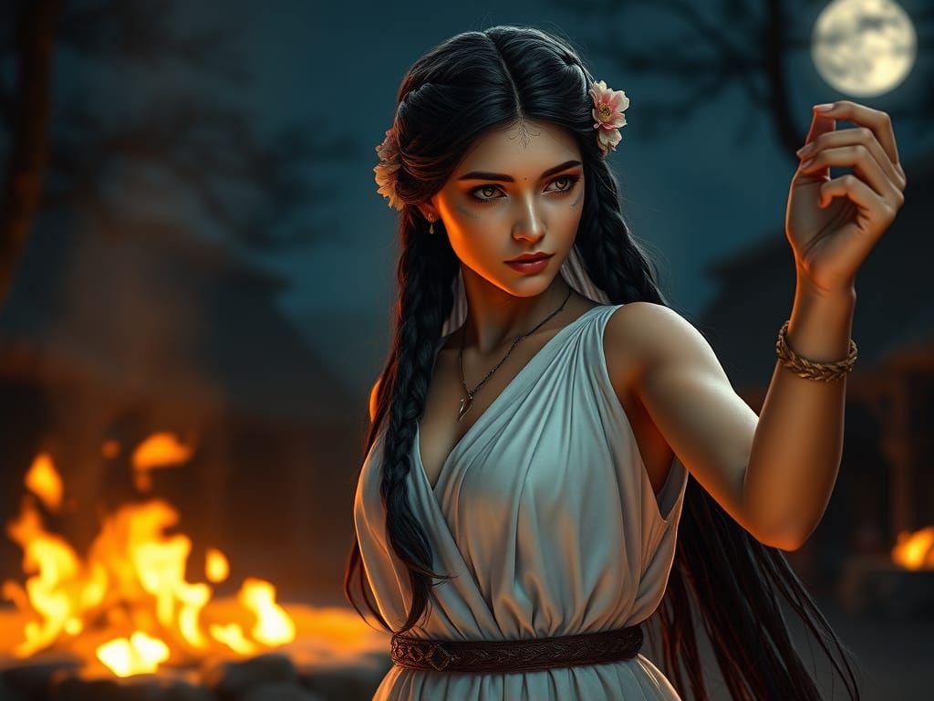 Medieval Fantasy Maiden Dances Under Starlight