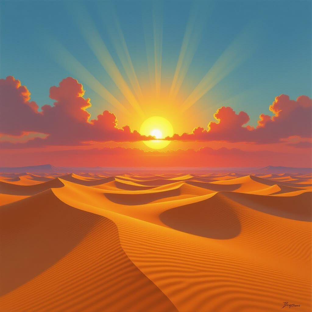 Endless Desert Dunes in Style of Bierstadt