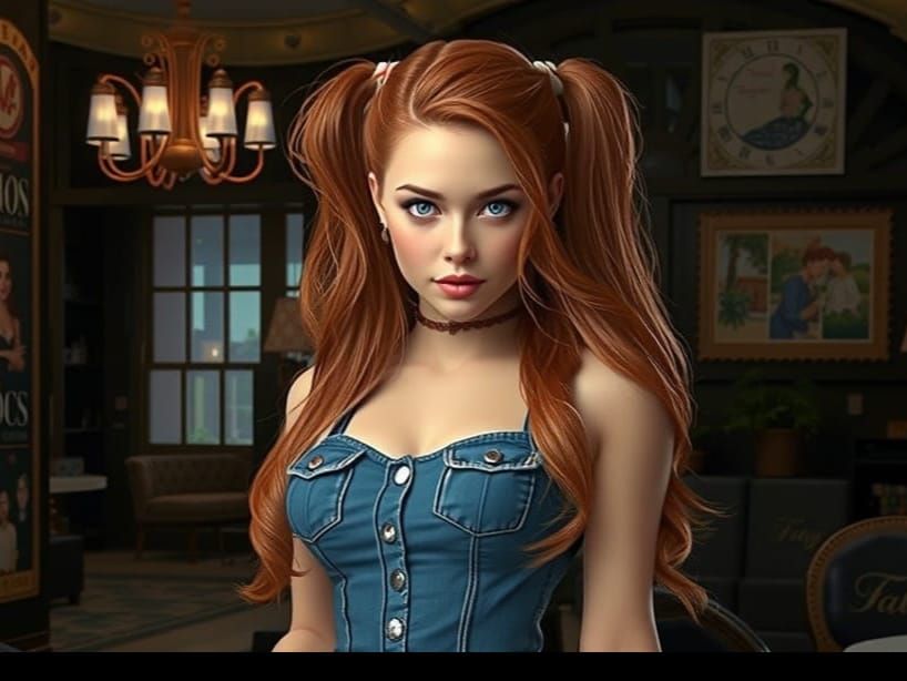 Steampunk Redhead in Chic Denim