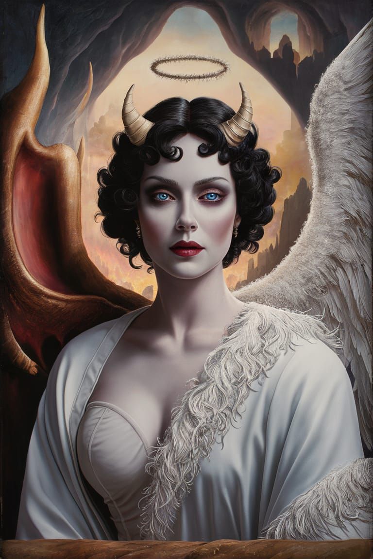 Angelic Devil Woman Acrylic Painting