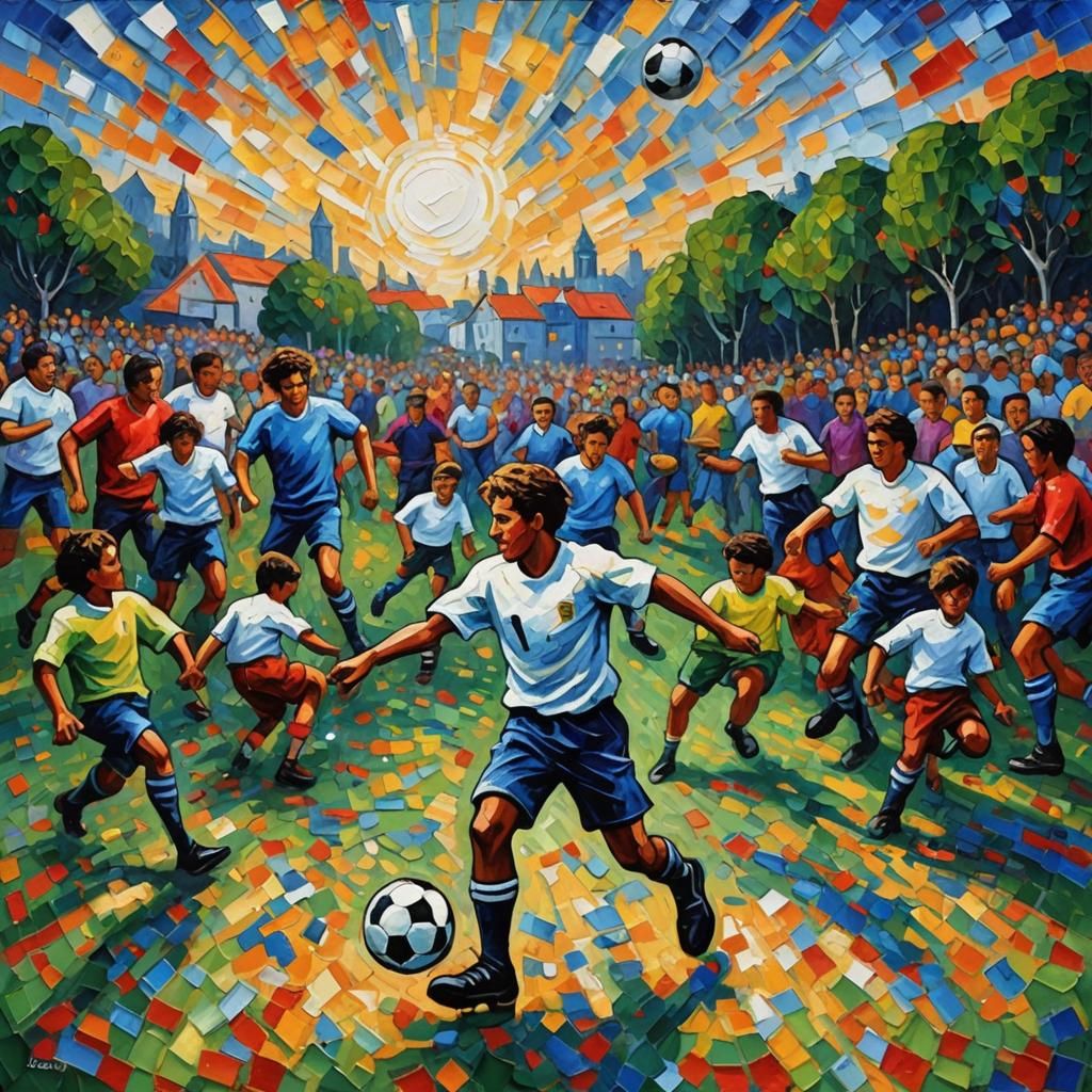Earth Plays Football: Expressionist Oil Painting