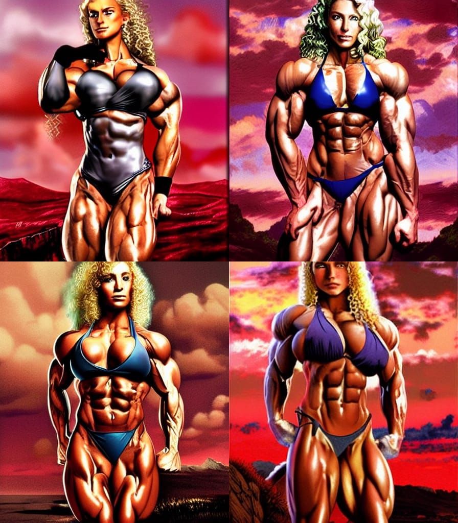 Beautiful Blonde Muscle Competitor in Realistic Anime Art