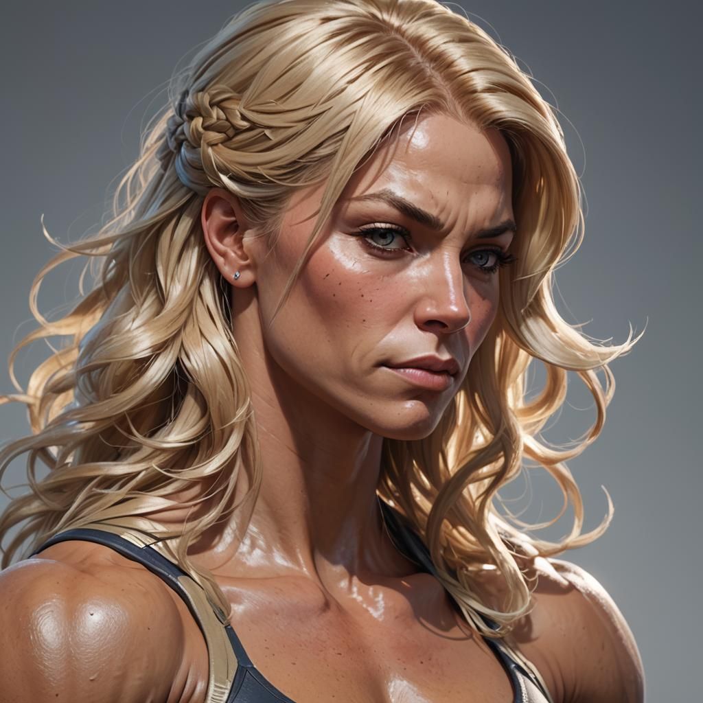 Blonde Bodybuilder Portrait in Hyperdetailed Style