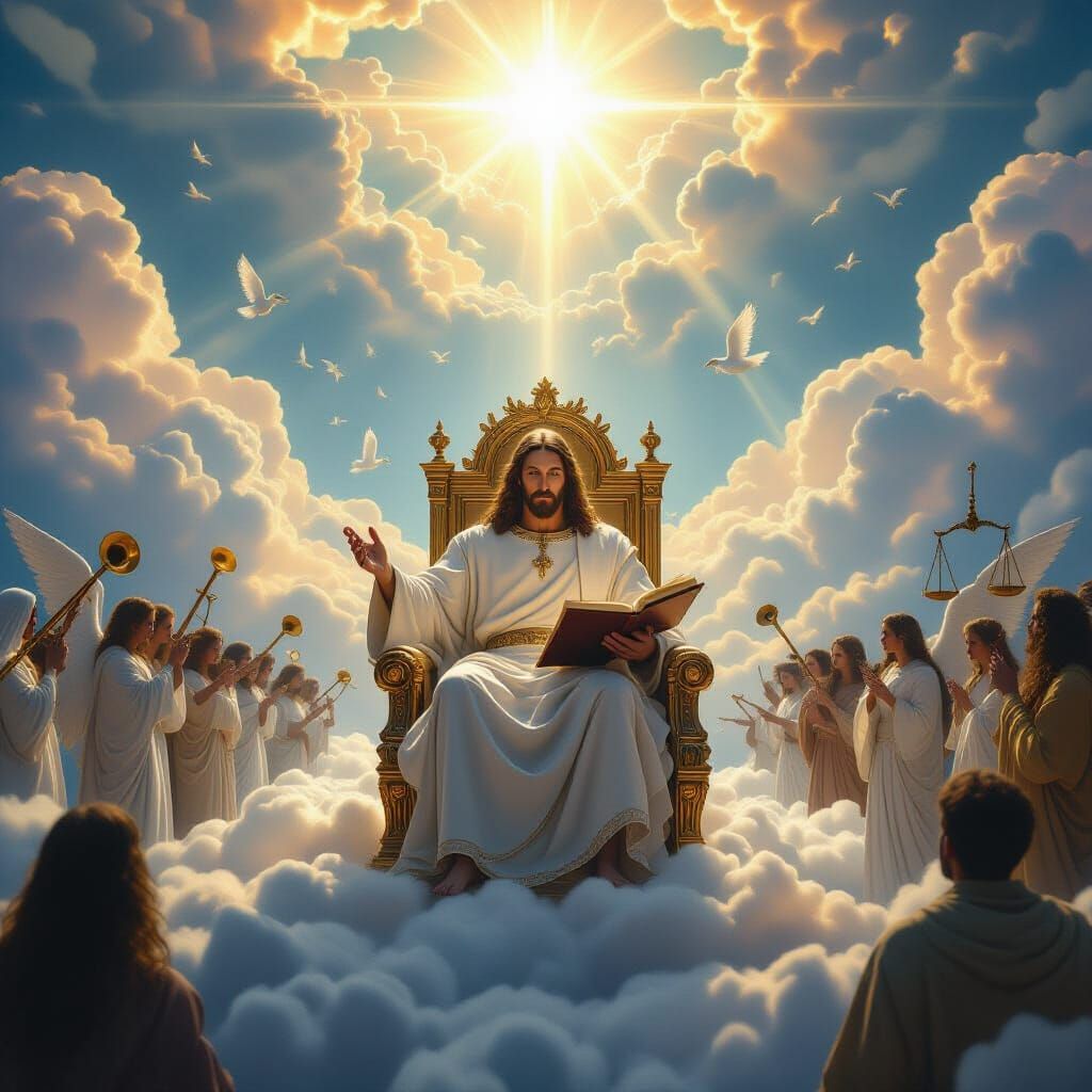 Epic Judgement Day Scene with Divine Light