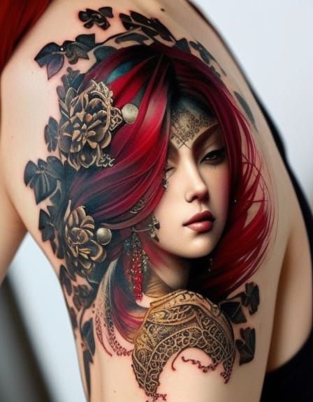 Neo-Victorian Tattoo Portrait of a Japanese Woman