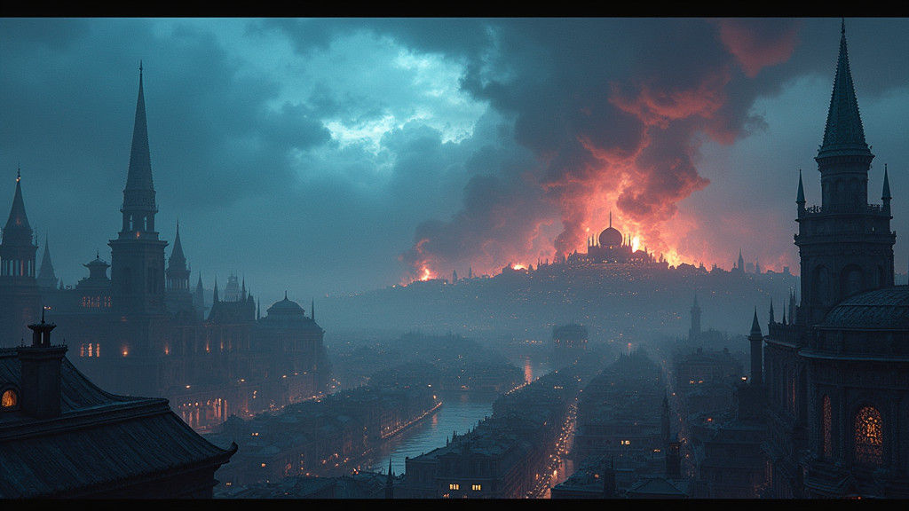 Catastrophic Storm Over Ancient City, Digital Matte Painting