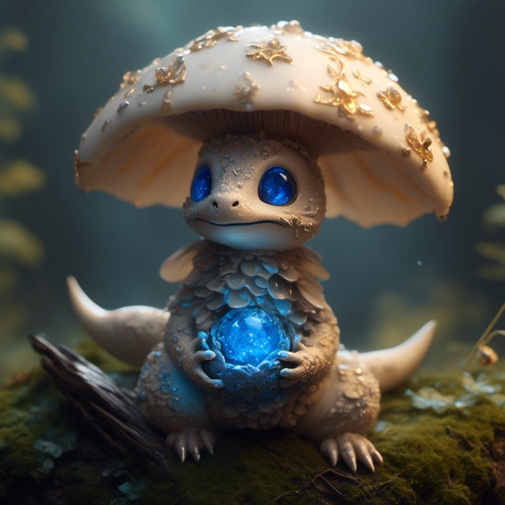 Adorable Mushroom Dragon Hatchling With Bioluminescence