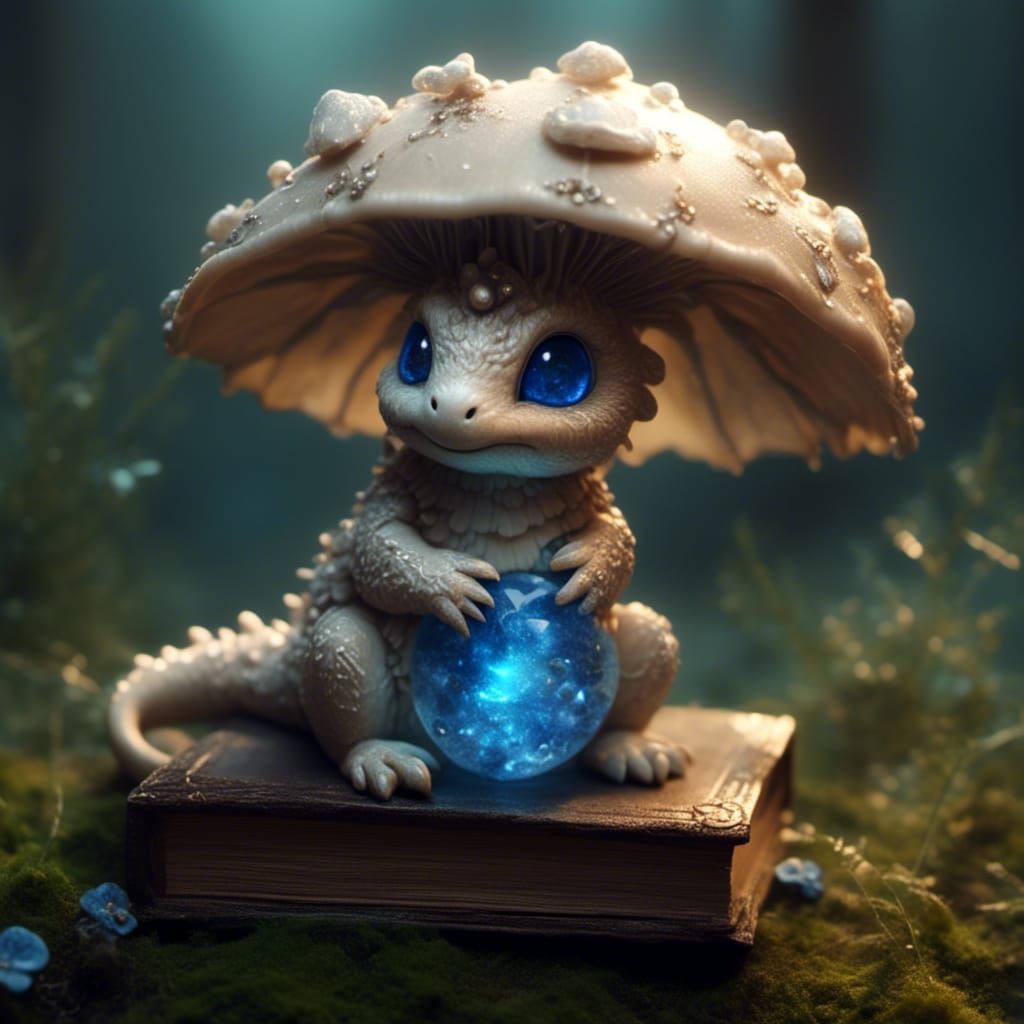 Adorable Mushroom Dragon Hatchling with Cobalt Blue Accents