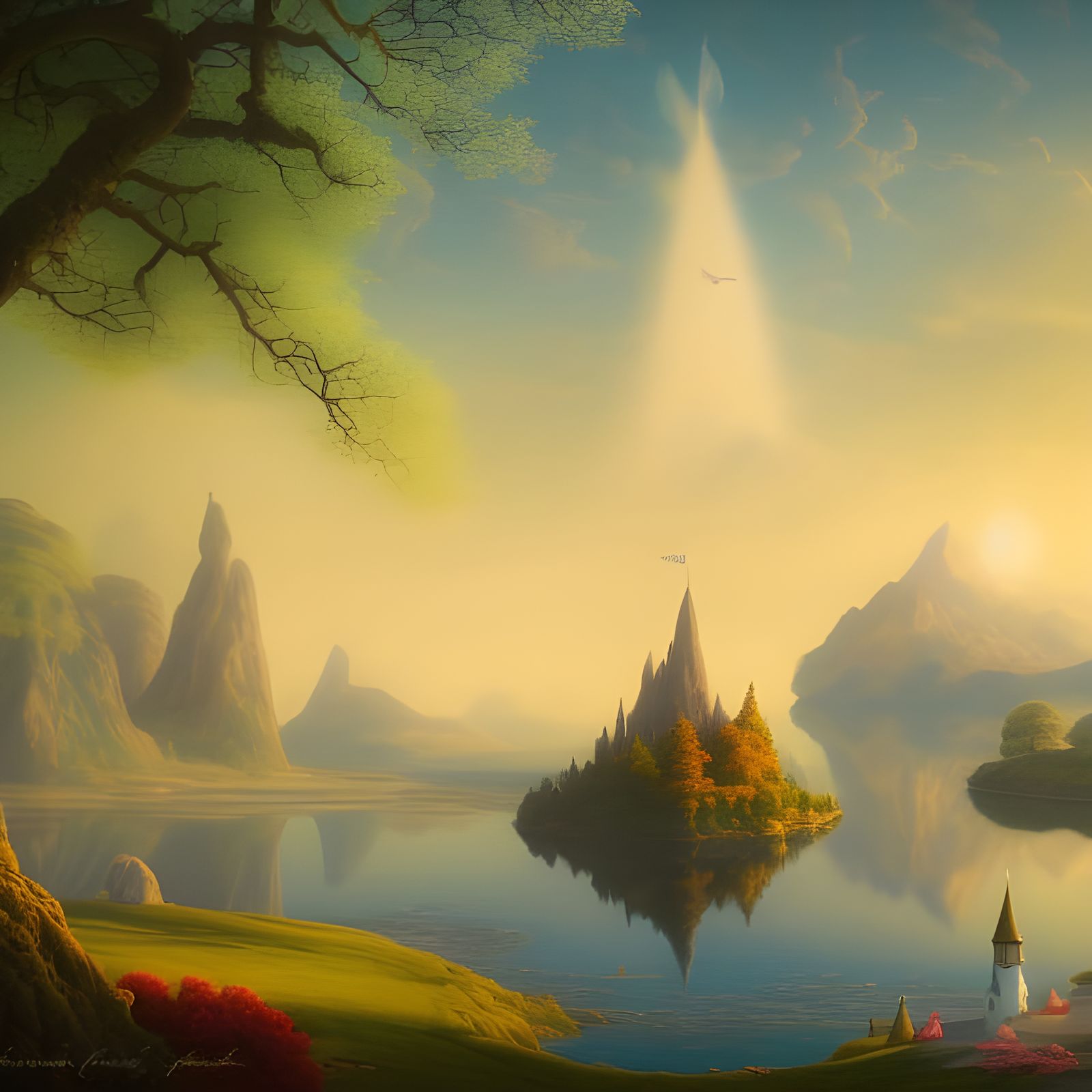 Elf Tower Island Landscape at Sunrise