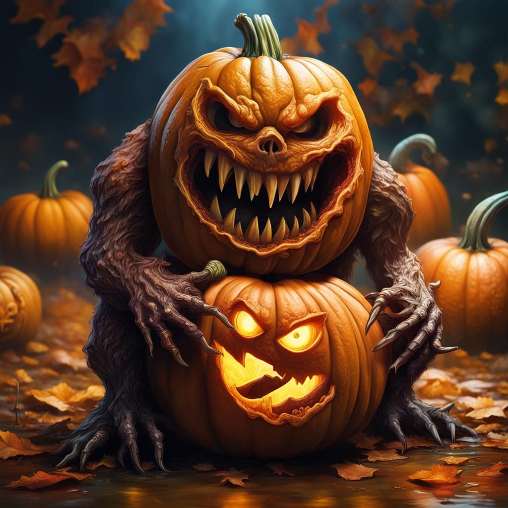 Hyperrealistic Pumpkin Monster Concept Art