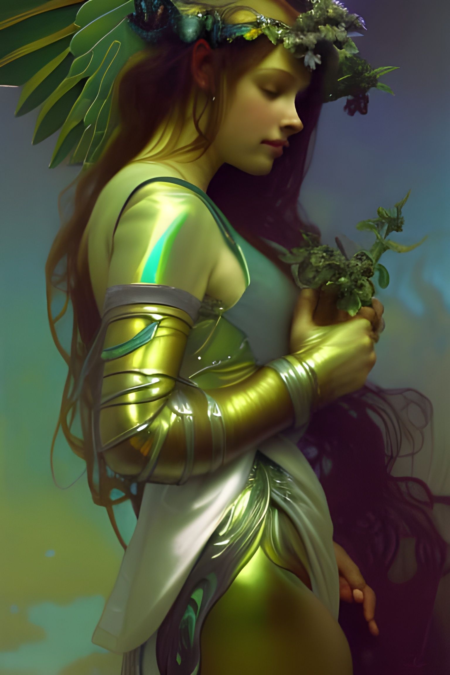 Iridescent Insect Wing Goddess in Renaissance Armor