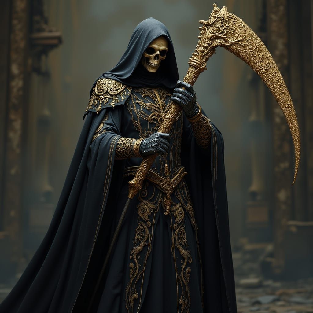 Grim Reaper with Golden Scythe in Baroque Style