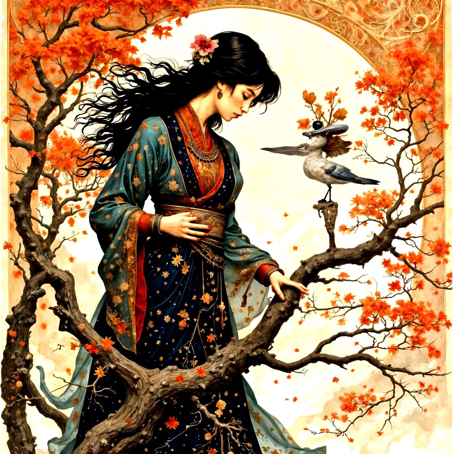 <lora:Melancholia:1.0> by arthur rackham, edmund dulac, pino...