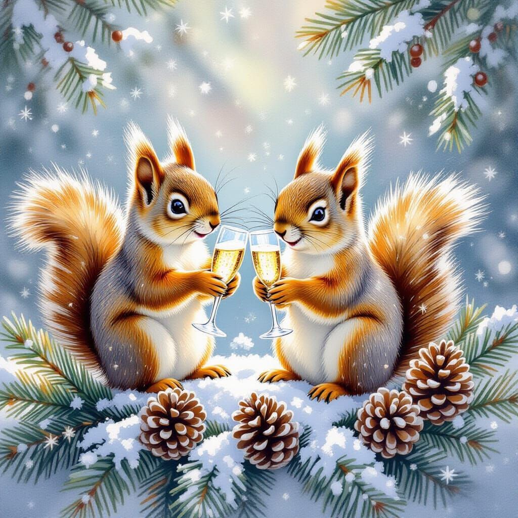 Cute Squirrels Celebrate New Year With Champagne