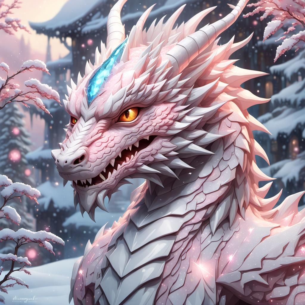 Diamond Crystal Dragon in Snowy Landscape