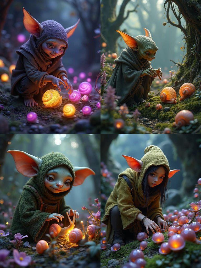 Goblin's Luminous Snail Garden: A Fantasy Matte Painting