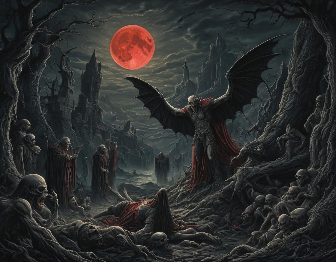 Blood Moon Vampire Curse in Detailed Fantasy Style