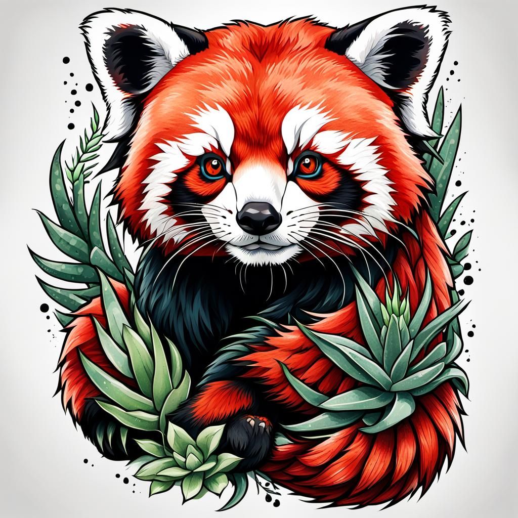 Red Panda Tattoo Design in Neo-Traditional Style