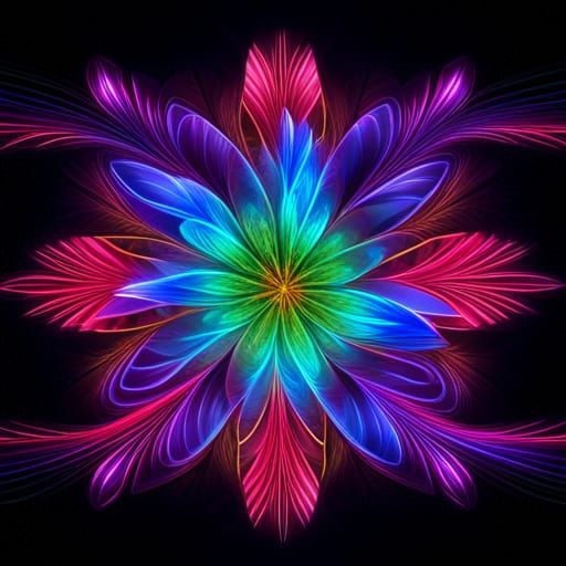 Neon Flower with Glowing Fractals in Synthwave Style