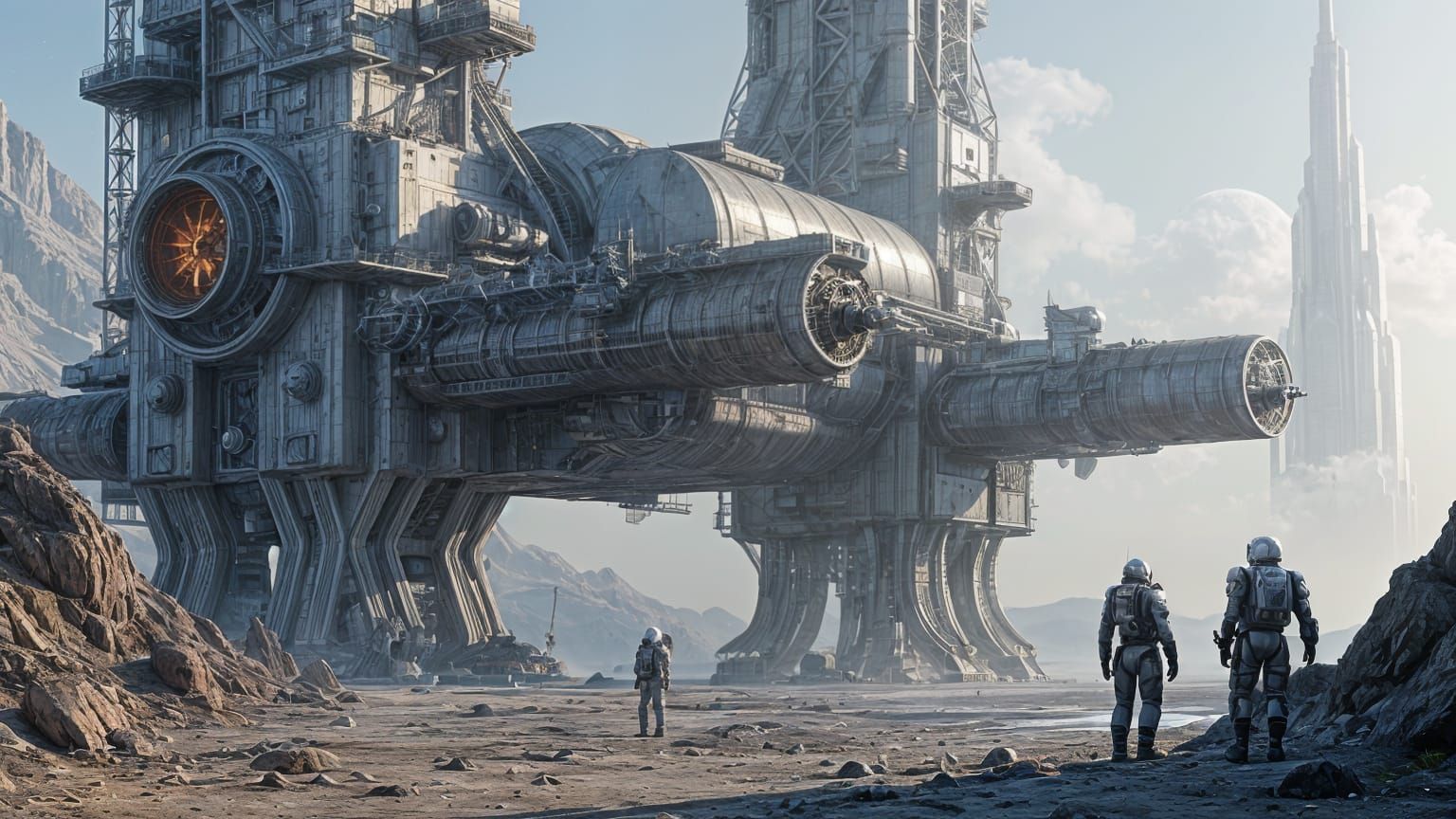 Space Station Construction with Laser Cannon in Aetherpunk S...