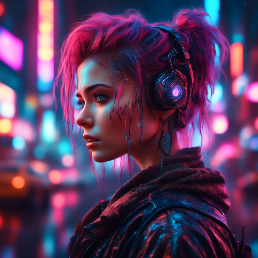 Cyberpunk Woman Portrait in Hyperrealism Style