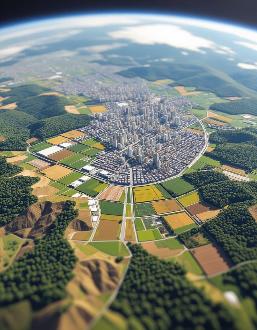 Aerial View of Natural Landscape and Urban Development