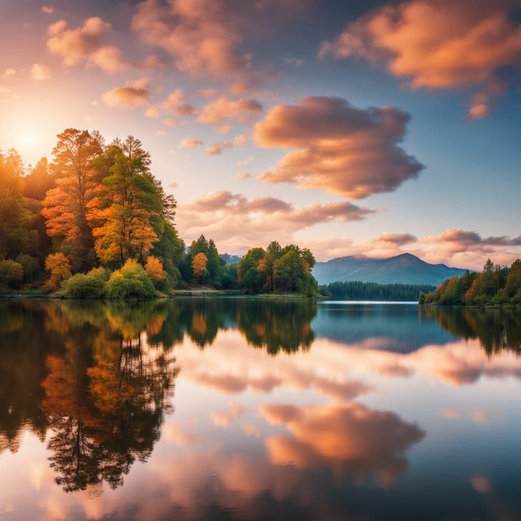 Serene Lake Landscape Photography with Warm Reflections