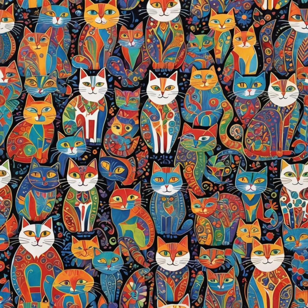Colorful Patterned Cats in Decorative Style