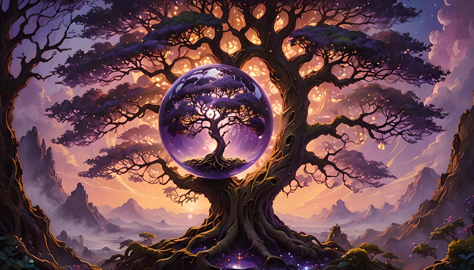 Tree of Life Inside Glowing Orb: Ethereal Fantasy