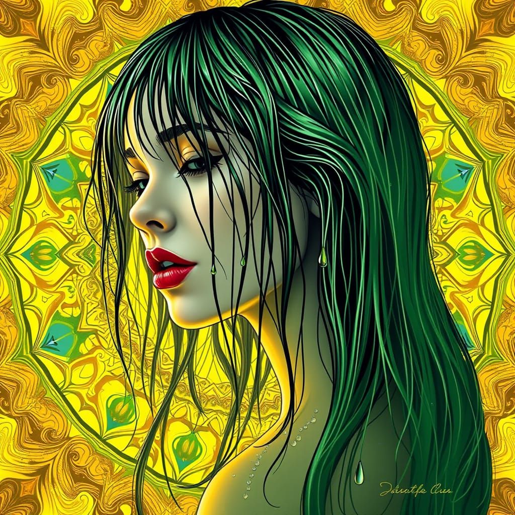 Woman in Mandala with Fractal Vector Art