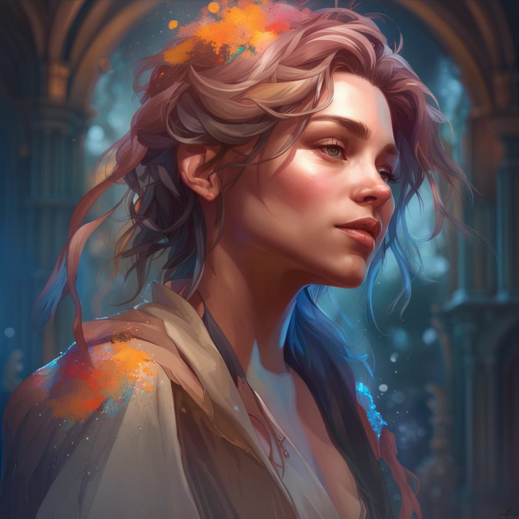 Detailed Portrait with Dynamic Lighting in Art Nouveau Style